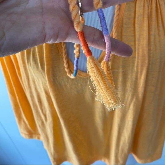 Free People Womens Market Embroidery Trim Tassel Tie V-Neck Tee Carrot Orange XS - Picture 8 of 15